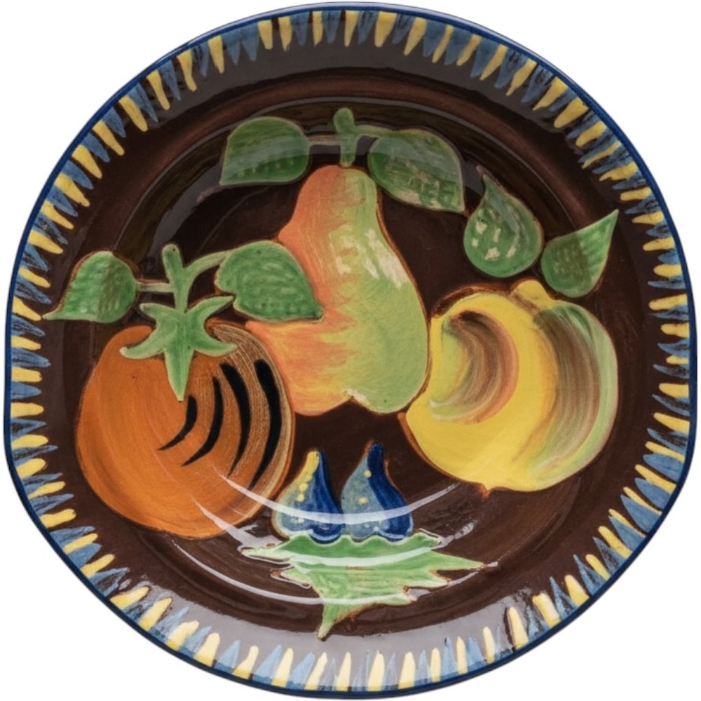 Vintage Italian Studio Pottery Wall Plate Embossed Fruit Signed Luigi Lanza Dark